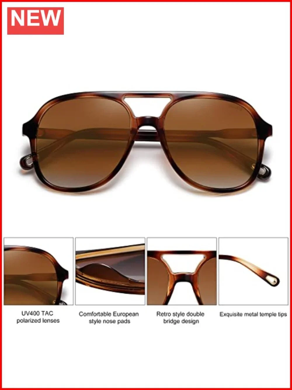 Retro Polarized Aviator Sunglasses UV400 Protection Classic Square Shades